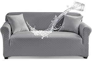 Tokokimo 100% Waterproof Loveseat Couch Cover, Waterproof Sofa Cover, Stretch Jacquard Sofa Slipcover, Leakproof Furniture Protector for Kids, Pets, Dog and Cat (Loveseat, Gray)