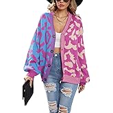myzgx Women's Fall Color Block Leopard Print Cardigan Sweater Button Down Ribbed Knit Coatigan Coat