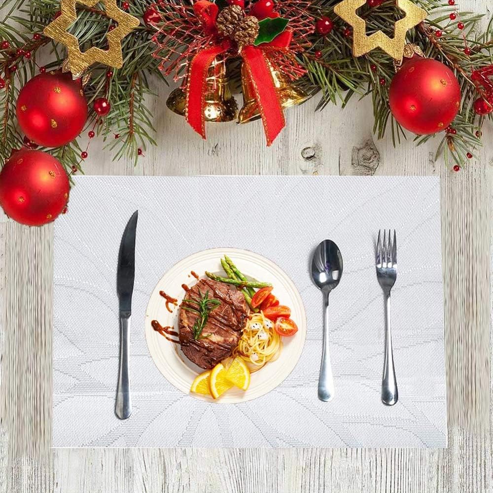 HEBE Placemats Set of 6, Non-Slip Washable Place Mats,Heat Resistant Kitchen Tablemats for Dining Table Dinner Table (White): Home & Kitchen