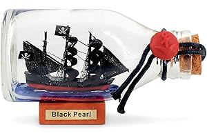 NAUTIMALL 5inch Black Pearl Caribbean Pirate Ship in a Bottle Glass Ornament Table top Nautical Home Decoration for Son (Black Pearl 5“)