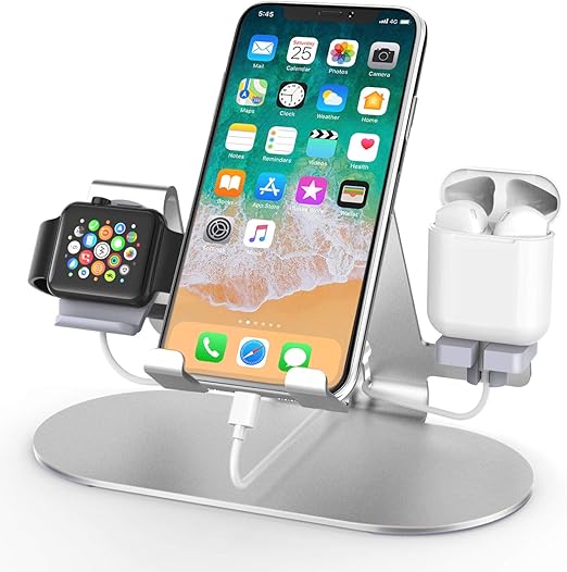 Amazon Com 3 In 1 Aluminum Charging Station For Apple Watch Charger Stand Dock For Iwatch Series 4 3 2 1 Ipad Airpods And Iphone Xs X Max Xr X 8 8plus 7 7 Plus 6s 6s Plus