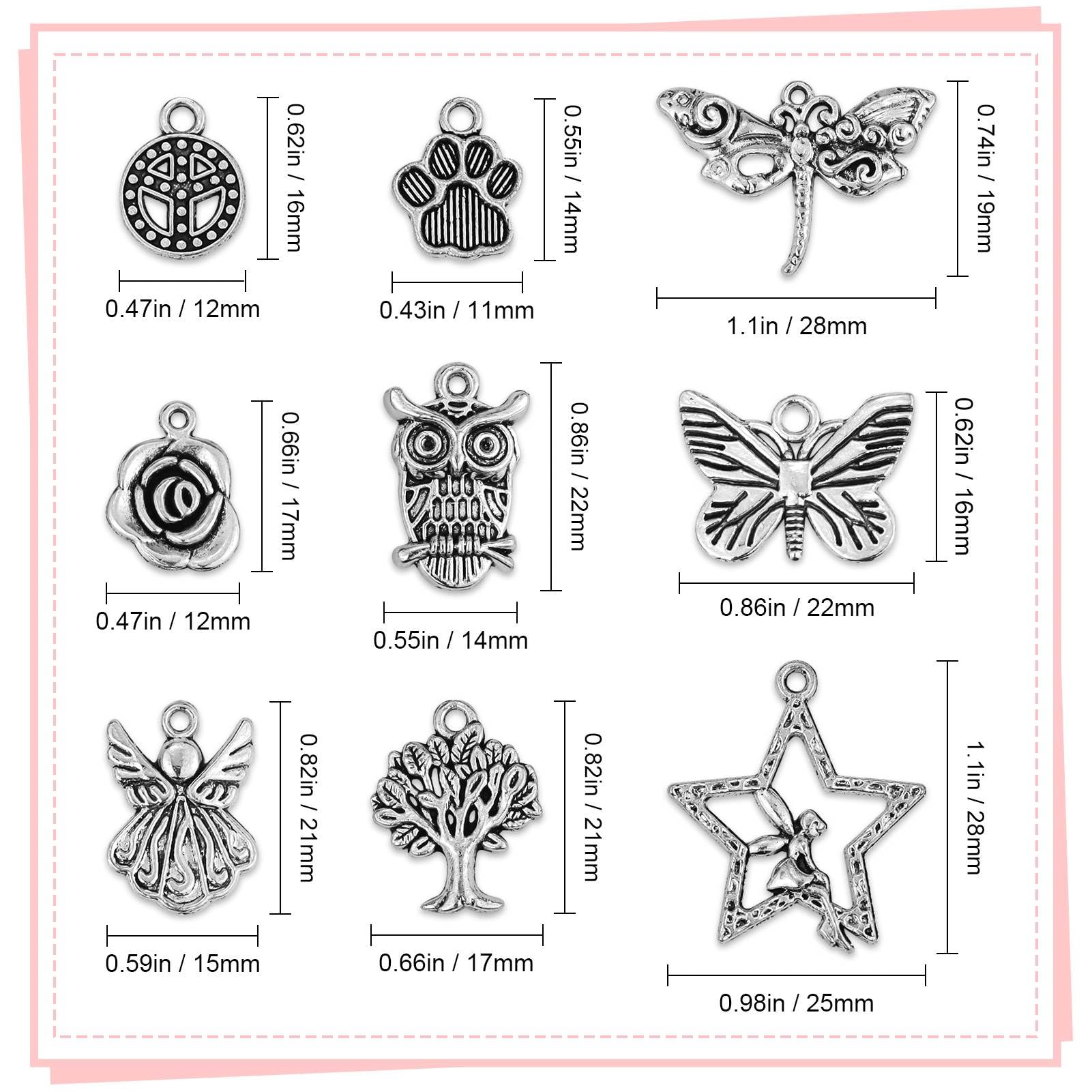 JIALEEY 200 PCS Wholesale Bulk Lots Jewelry Making Charms Mixed Smooth Tibetan Silver Metal Charms Pendants DIY for Necklace Bracelet Jewelry Making and Crafting