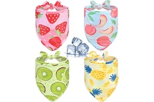 KOOLTAIL Dog Cooling Bandana Set 4 Packs, Instant Cooling Summer Bandanas for Pet, Breathable Triangle Scarfs Bibs with Cute Fruit Partten Ice Bandana for Small Medium Large Dogs Cats Boy Girl, XL