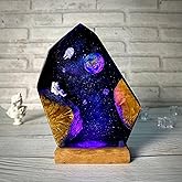 Astronaut Resin Wood Light Decor Ornament gift for Men, Handmade Resin Wooden Lamp Multicolor USB Night Light, Galaxy Astronaut Diving Nightlights Christmas Birthday Gift for Dad Boys (Style4)