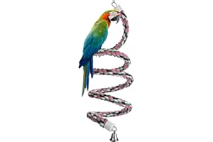 Aigou® Bird Spiral Rope Perch, Cotton Parrot Swing Climbing Standing Toys with Bell (Large - 94.4 inch)