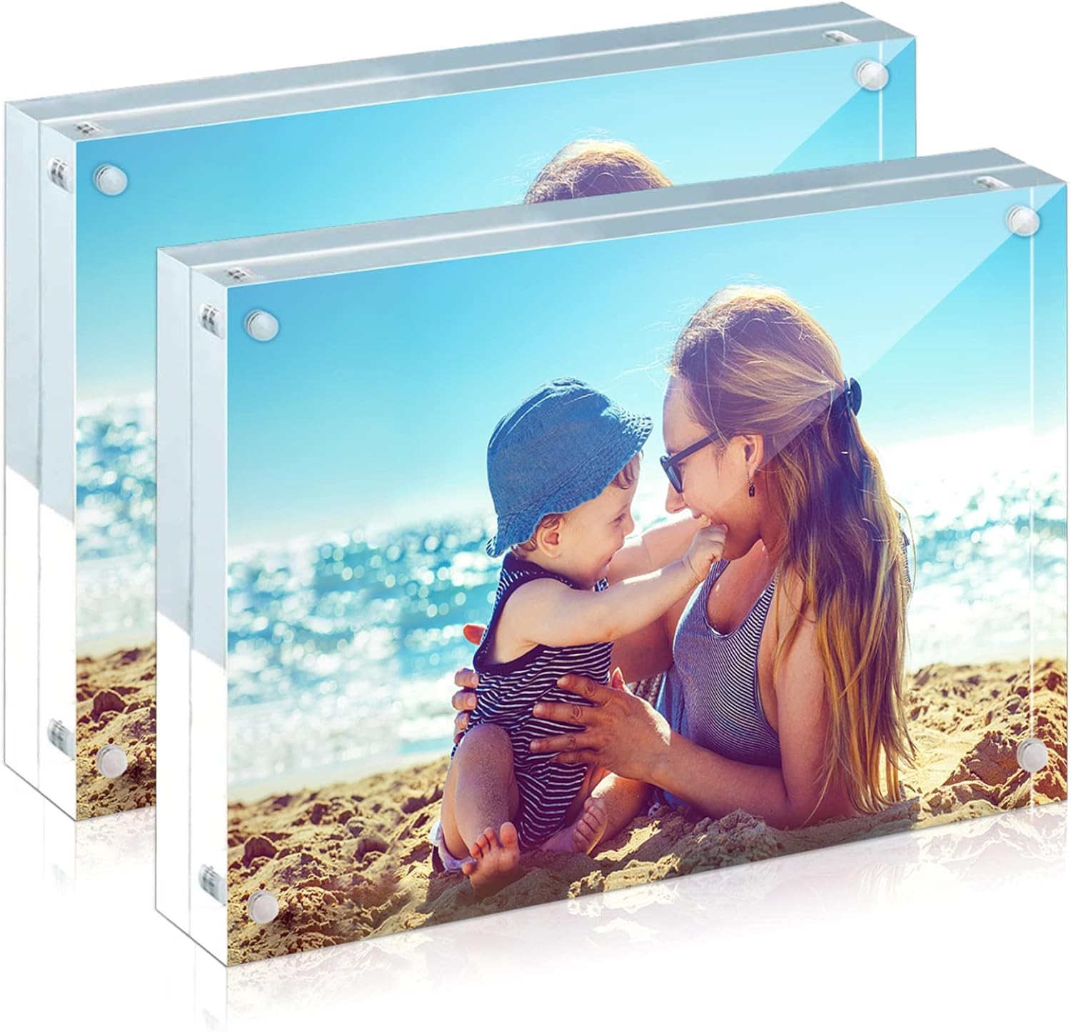 Photo Albums, Frames & Accessories - HELPLEX Acrylic Frame, 2 Pack 8x10 Acrylic Picture Frames, 24mm Thicker Frameless Clear Frame Double Sided Magnetic Frame, Free Standing Desktop Display Stand Acrylic Frames