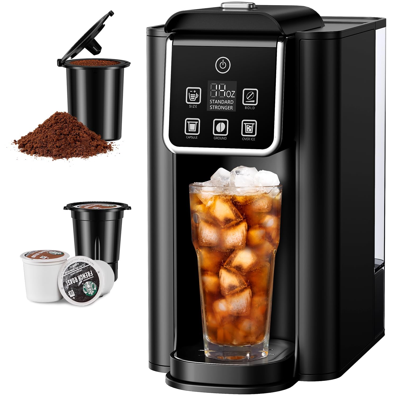 Photo 1 of **USED** SHARDOR Single Serve Coffee Maker 2.0, Hot and Iced Coffee Machine for K Cup Pods & Ground Coffee, 6 to 14 oz Brew Sizes, 50 oz Removable Water Tank, Bold Brew Setting, Stainless Steel, Black