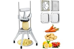 Heavy Duty Commercial Vegetable & Fruit Chopper - 4 Interchangeable Stainless Steel Blades (1/4", 3/8", 1/2", 6-Slip-on) - Ma