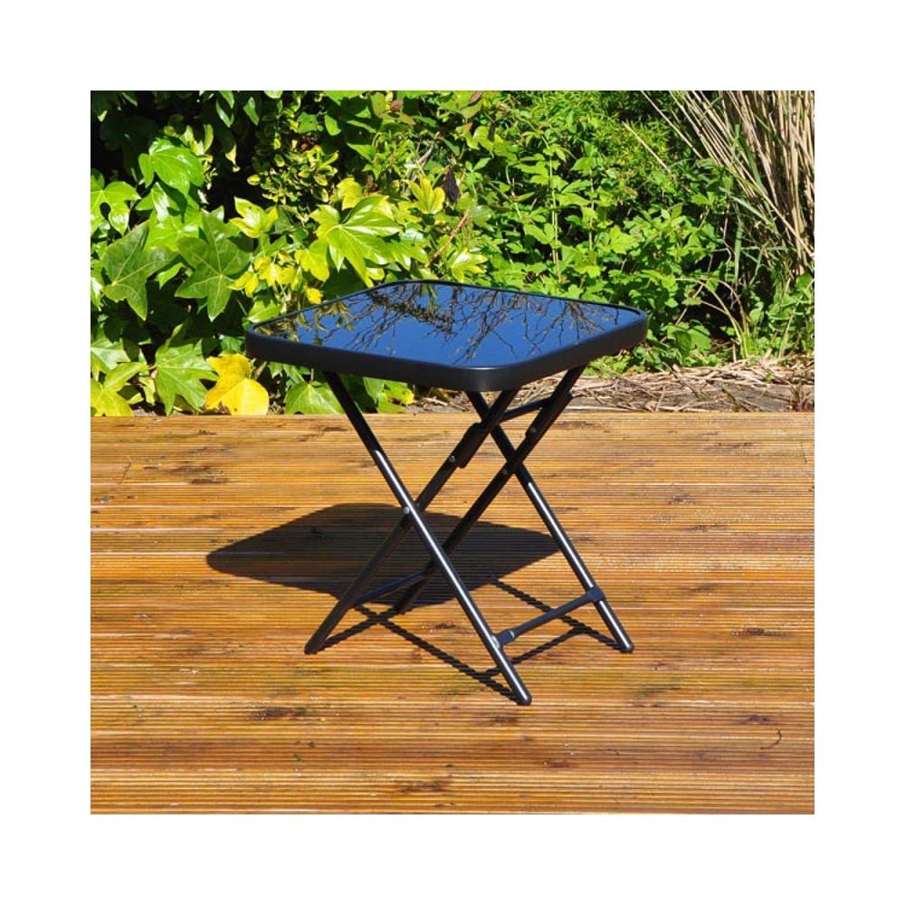 Garden Patio Table Folding Strong Metal Tempered Glass Top Compact Portable eBay