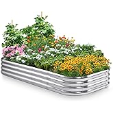 Quictent Galvanized Raised Garden Bed Kit, 8x4x1 ft Oval Metal Planter Box for Vegetables, Rubber Strip Edging Included (Beige) 2pcs