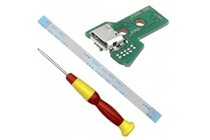 HYYHFIX Charging Port Assembly Replacement for PS4 DualShock 4 Micro USB Adaptor Charger Socket Board Connector Module for PlayStation PS4 Controller with 12 Pin Flex Cable Screwdriver Repair Part JDS-055/050