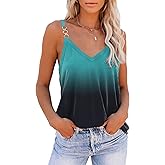 SAUKOLE Summer Tank Tops for Women V Neck Womens Fashion Sleeveless Top Loose Fit Casual Stripe Shirts Blouse