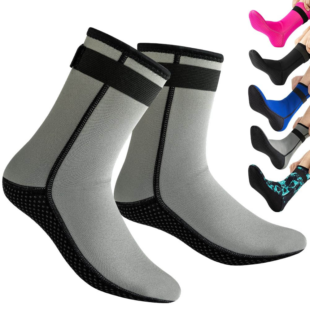 HINATAA 3mm Neoprene Wetsuit Socks,Thermal Wetsuit Socks, Quick-Drying Non-Slip Diving Socks Boots for Men Women (UK, Alpha, XS, Regular, Regular, Grey)