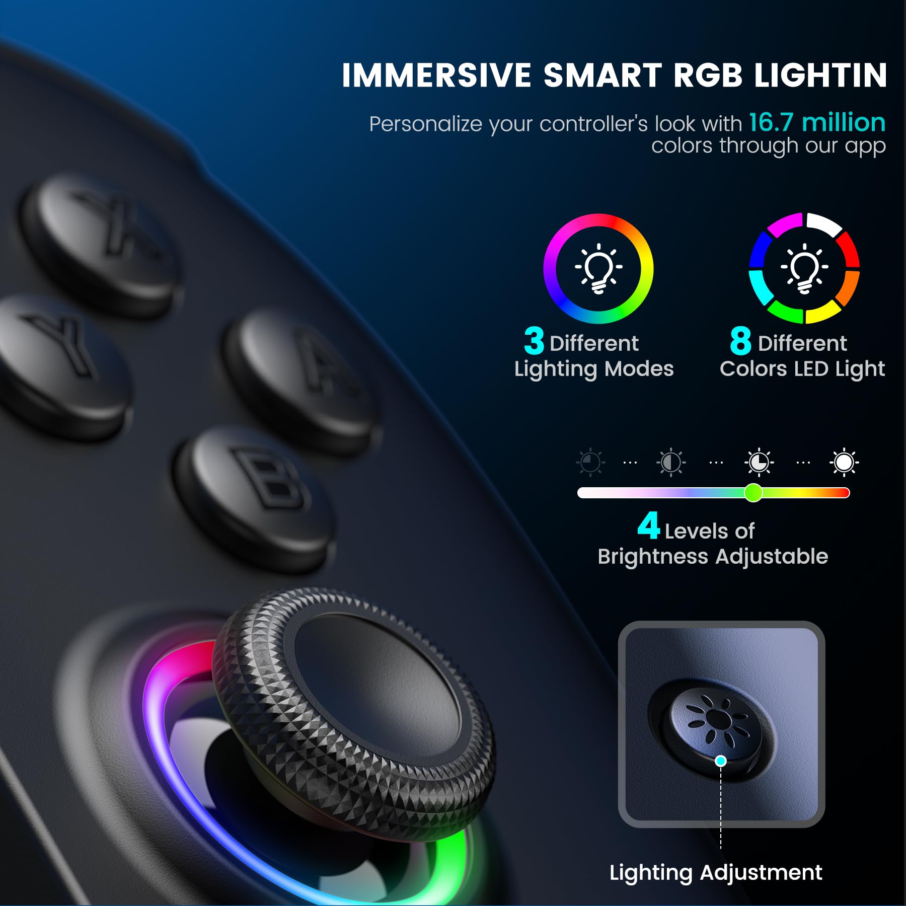 BEBONCOOL GAMING Switch Controller für Nintendo Switch 2, Bluetooth Remote für Handheld-Modus mit 1000mAh, Programmierbare, 6-Achsen-Gyro, Vibration, Turbo Großer Griff Switch 2 Controller 3