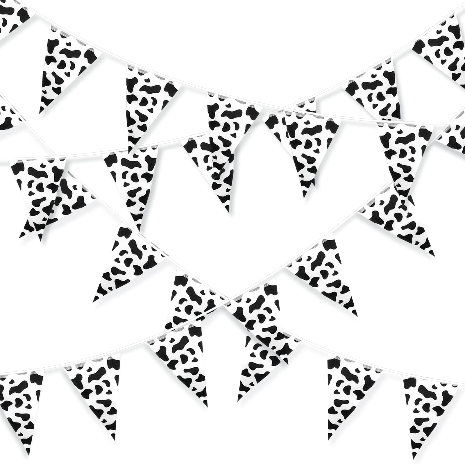 32.8 Ft Cow Print Pennant Banners Cow Bunting Banner Cow Pattern Birthday Party Supplies Farm Style Banner for Western Cowboy Themed Party Decorations