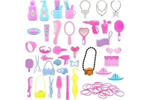 BARWA 43 PCS Doll Accessories Travel Toiletries Clip Bag Crown Necklace Comb Camera Rubber Band for 11.5 inch Doll Xmas Gift…