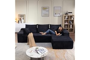 LAKIFUN 107" Modular Sectional Couches for Living Room, Comfy Boneless L Shaped Cloud Couch with Chaise Lounge, Modern Cozy Corduroy Deep Seat Floor Sofa, Memory Foam, No Assembly Required, Black