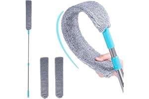 Saker Plus Mop, Retractable Gap Dust Cleaning Artifact, Flat Duster, with 2 Microfiber Dusting Cloths Long Handle (2 Replace 