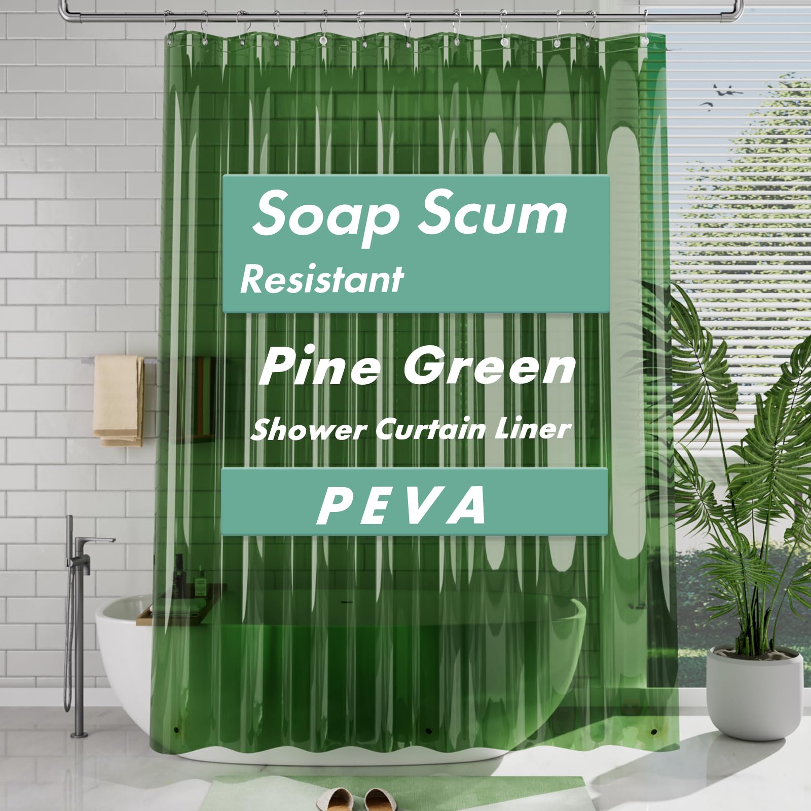 Photo 1 of AmazerBath Extra Long Shower Curtain Liner 72x84, Clear Green Shower Liner 84 Inches Long, Plastic Shower Curtain Liners