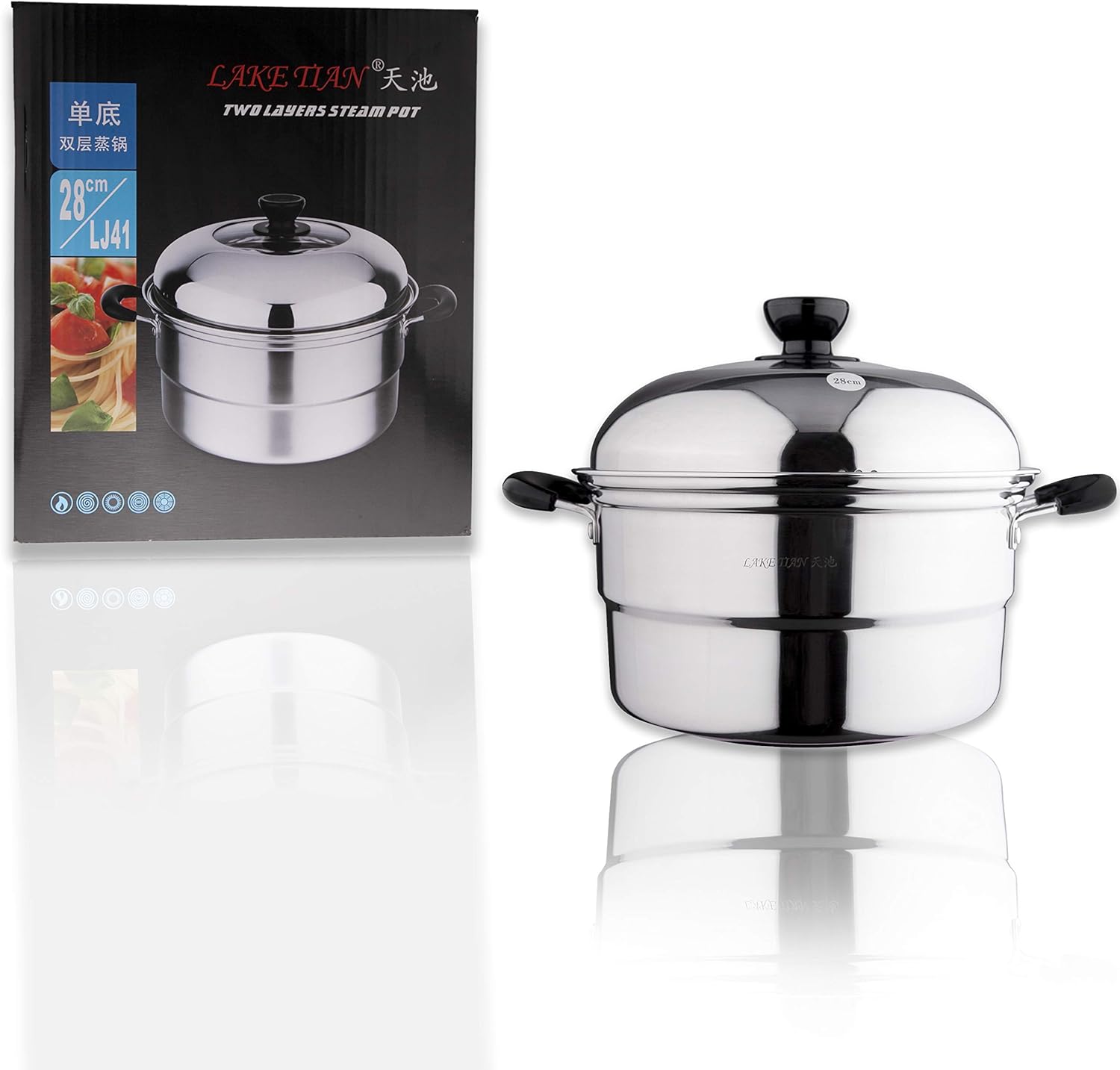 Single Multi-layer Stainless Steel Steamer Pot For Cooking Cookware Pot with 2 Racks/Insert with Tempered Glass Lid, Dumpling Steamer, Vegetable Steamer, Dishwasher Safe Lake Tian 12.5QT (28cm/11″): Kitchen & Dining
