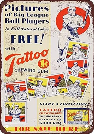 Amazon Com Tattoo Gum Baseball Tin Wall Sign Retro Metal Decor