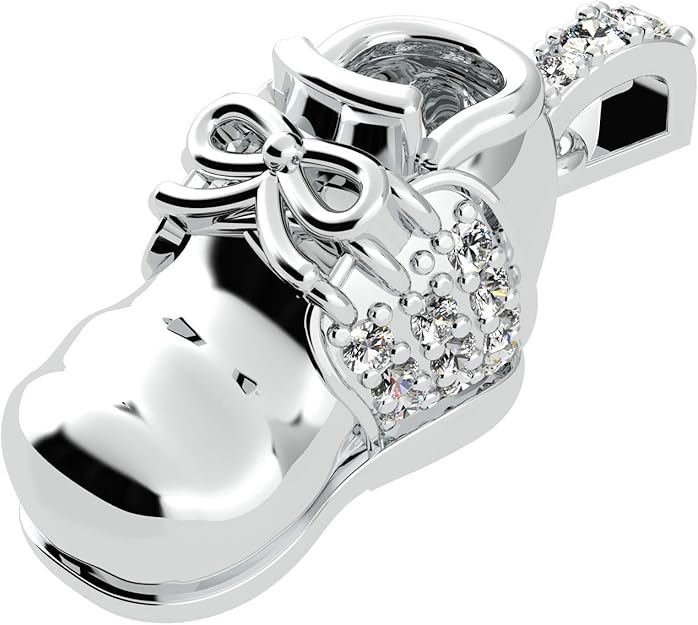 NANA 14k White Gold Birthstones Baby Shoe made with Swarovski Zirconia