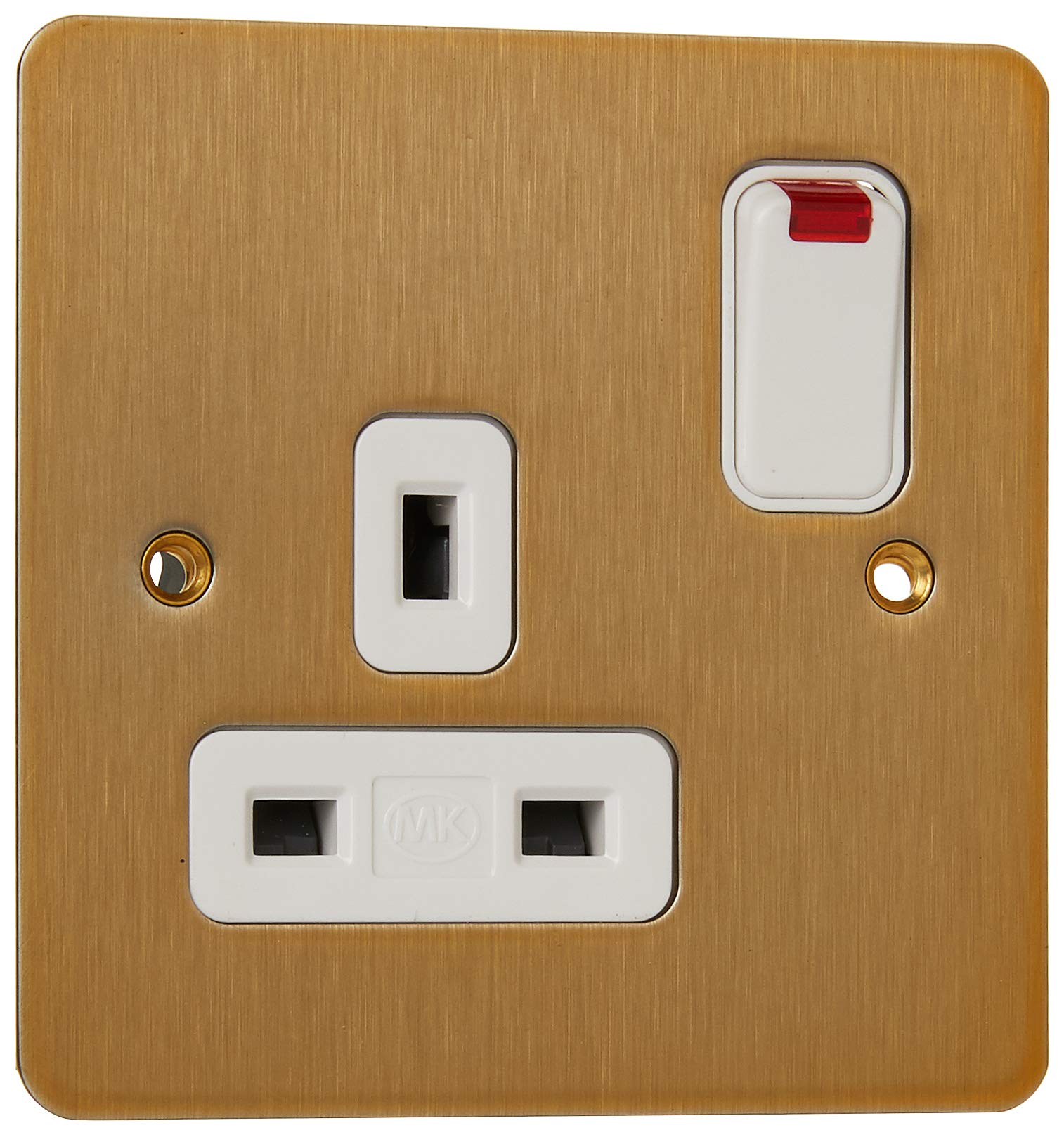 MK Edge K14657SAGW 13A Single Switch Socket with Neon Double Pole/Dual Earth - Satin Gold