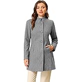Allegra K Women's Winter Overcoat Mid-Long Stand Collar Single Breasted Coat Outerwear