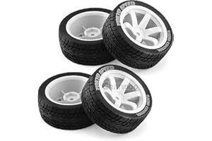 Chanmoo 1/10 RC On Road Tires and Plastic Drift Wheels 12mm Hex Rally Racing Tyres for 1:10 Scale Touring Street Car Tamiya TT01 TT02 XV01 TA06 A959 PTG2 144001 HPI KYOSHO HSP Traxxas 4PCS (White)
