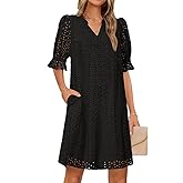 MEROKEETY Women's 2026 Summer Short Sleeve Mini Dress V Neck Ruffle Hollow Out Eyelet Lace Dresses