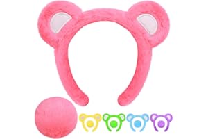 MUKOSEL Bear Ears Headband and Tail Set, Bear Costume Animal Ears Costume for Adult Women Men, Halloween Party Headwear