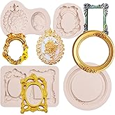 Frame Mold Silicone Photo Fondant Molds, 4 Packs Vintage Baroque Oval Rectangular Picture Molds for Mirror Cake Decoration Cupcake Toppers