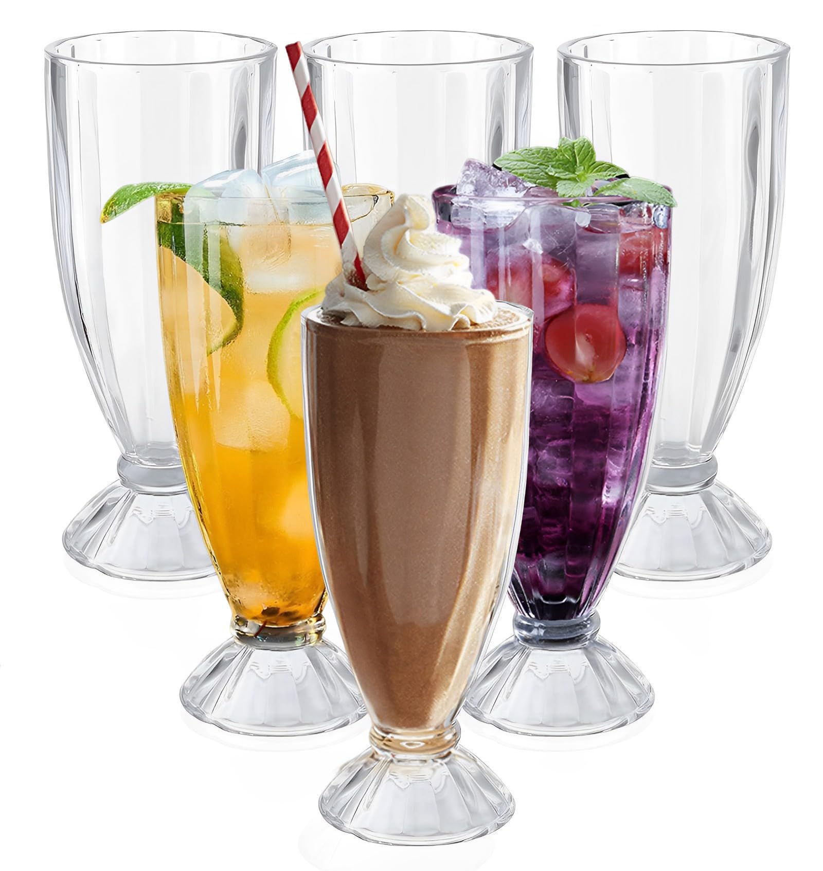 Photo 1 of Cheardia 6 Pack Plastic Milkshake Glasses, 15 oz Milkshake Cups Ice Cream Sundae Glasses, Clear Old Fashioned Soda Glasses for Smoothies, Root Beer, Parties, Events