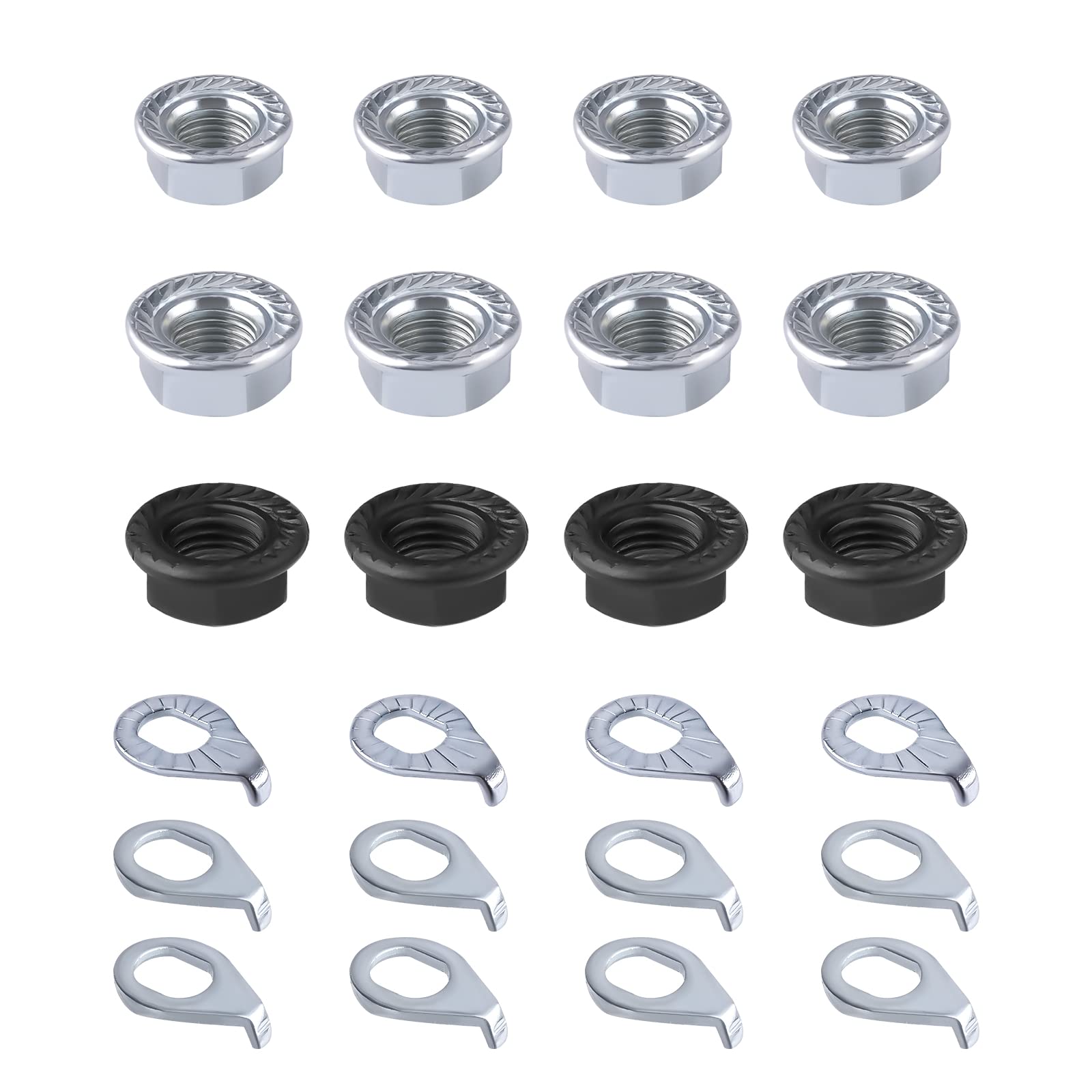 SAVITA 24pcs Bike Wheel Axle Nut and Bicycle Hub Safety Washer Kit, Carbon Steel M8/M9.5/M10 Bicycle Hub Flanged Axle Nuts Bicycle Parts Accessories for Front and Rear Mountain Bike Wheel Axle