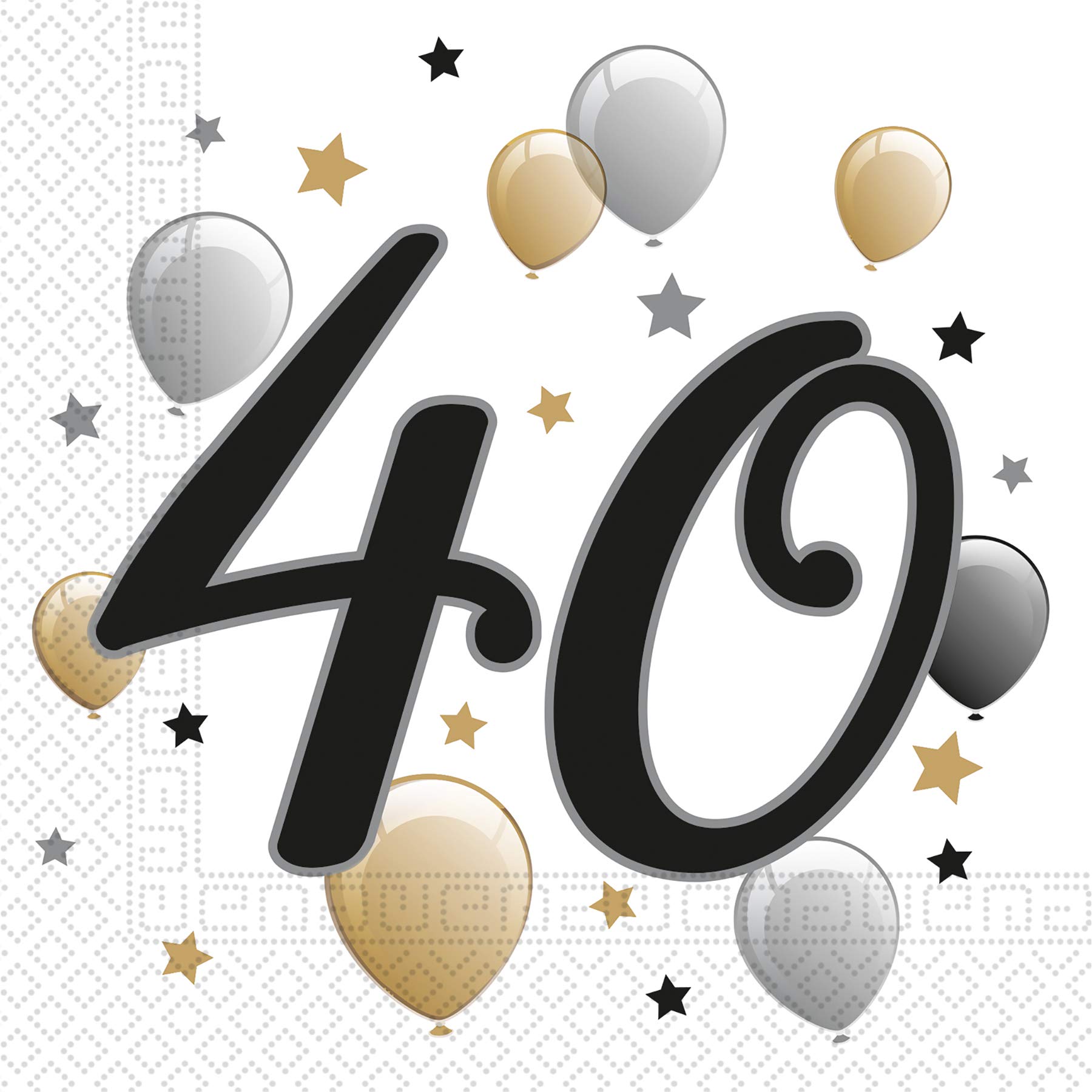 Procos Milestone 40 88867 Serviettes, 33 x 33 cm, Pack of 20, Balloon Motif, 40th Birthday