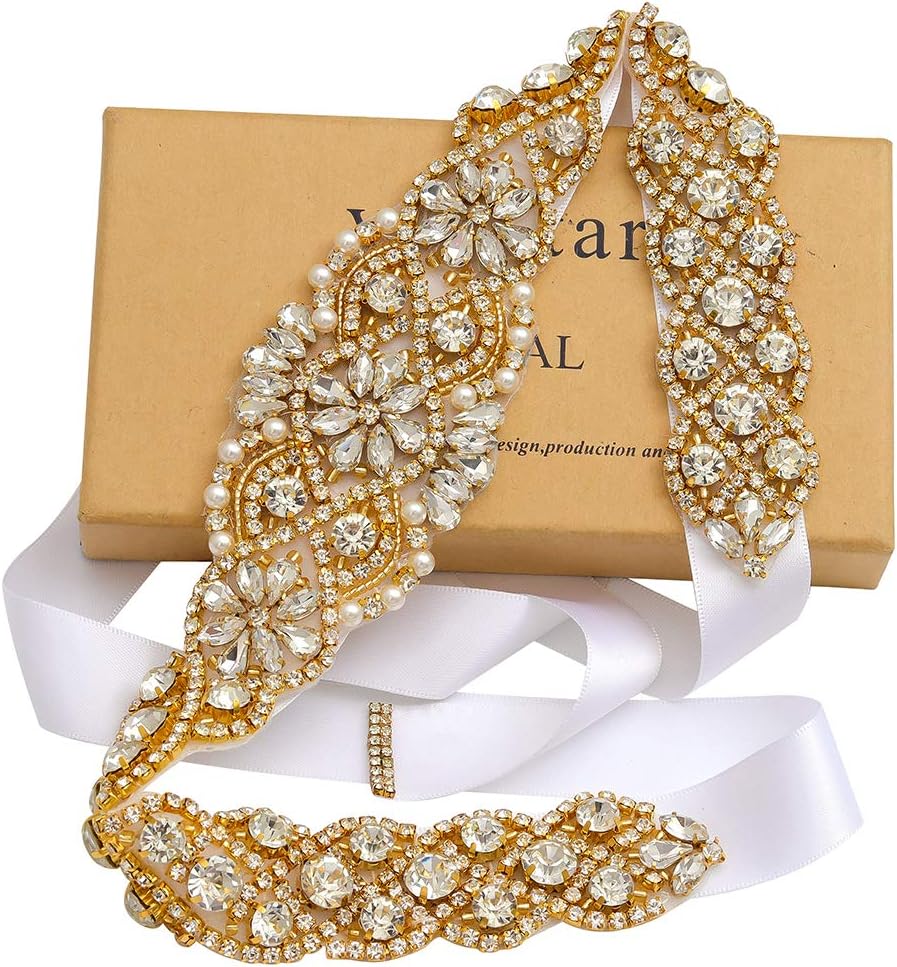 Yanstar Handmade Wedding Belt with Rhinestone Crystal Bridal Belt for Wedding Dress