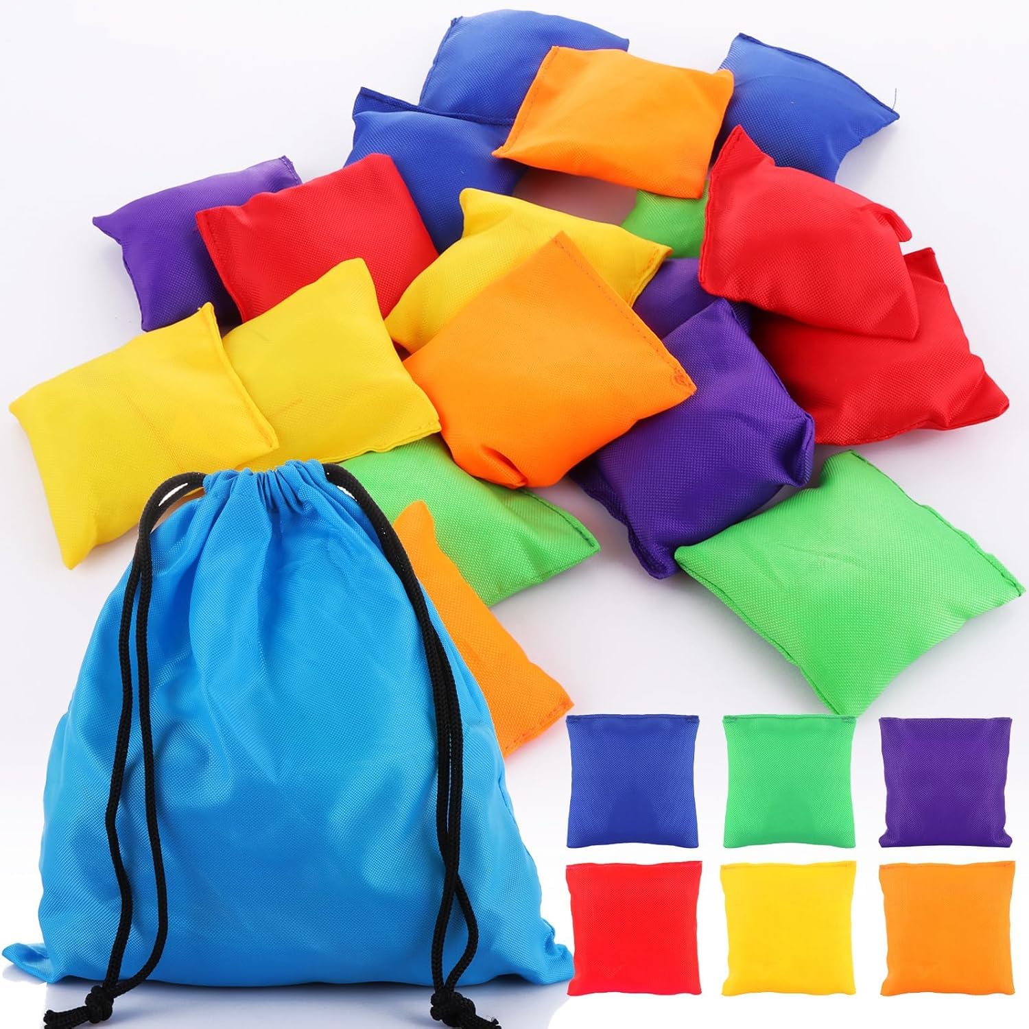 AKOLAFE 36 Pack Bean Bags Throwing Game Colorful Cornhole Bags Small Bean Bag Nylon Sack Tossing Game for Toddlers Indoor Outdoor Activities，7x7 cm