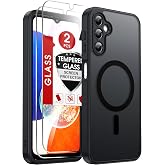 LeYi for Samsung Galaxy A14-5G Phone Case [Magnet Fit] Soft-Touch, Black | A14 Samsung Phone Case with [2 PCS] Screen Protector, Raised Camera Guard &amp; Frosted Translucent Protective Funda para A 14