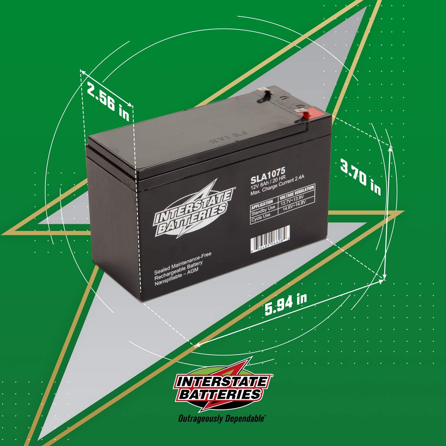 Interstate Batteries 12V 8AH SLA battery, .187 Faston terminals, (SLA1075): Automotive