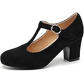 Peijely Women's T-Strap Mary Jane Pumps, 2.56 Inch Block Heel, Round Toe Dress Shoes