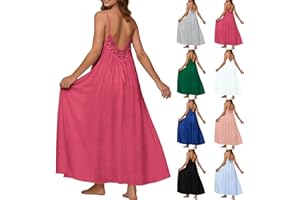 Women Backless Dress Lace Sleeveless Summer Dress 2026 Cami Dresses Spaghetti Strap Flowy Long Sundress with Back Tie