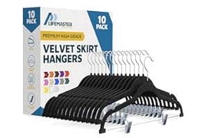 Lifemaster Velvet Skirt Hangers – with Adjustable Clips, 360 Degree Swivel Hook, and Non-Slip Shoulder Notch, Holds Up to 5 l