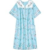 AmeriMark Women Calf-Length Snap Front Knit Duster House Coat Robe – Loose-Fitting Plush Bathrobe - Short Sleeve Bath Robe