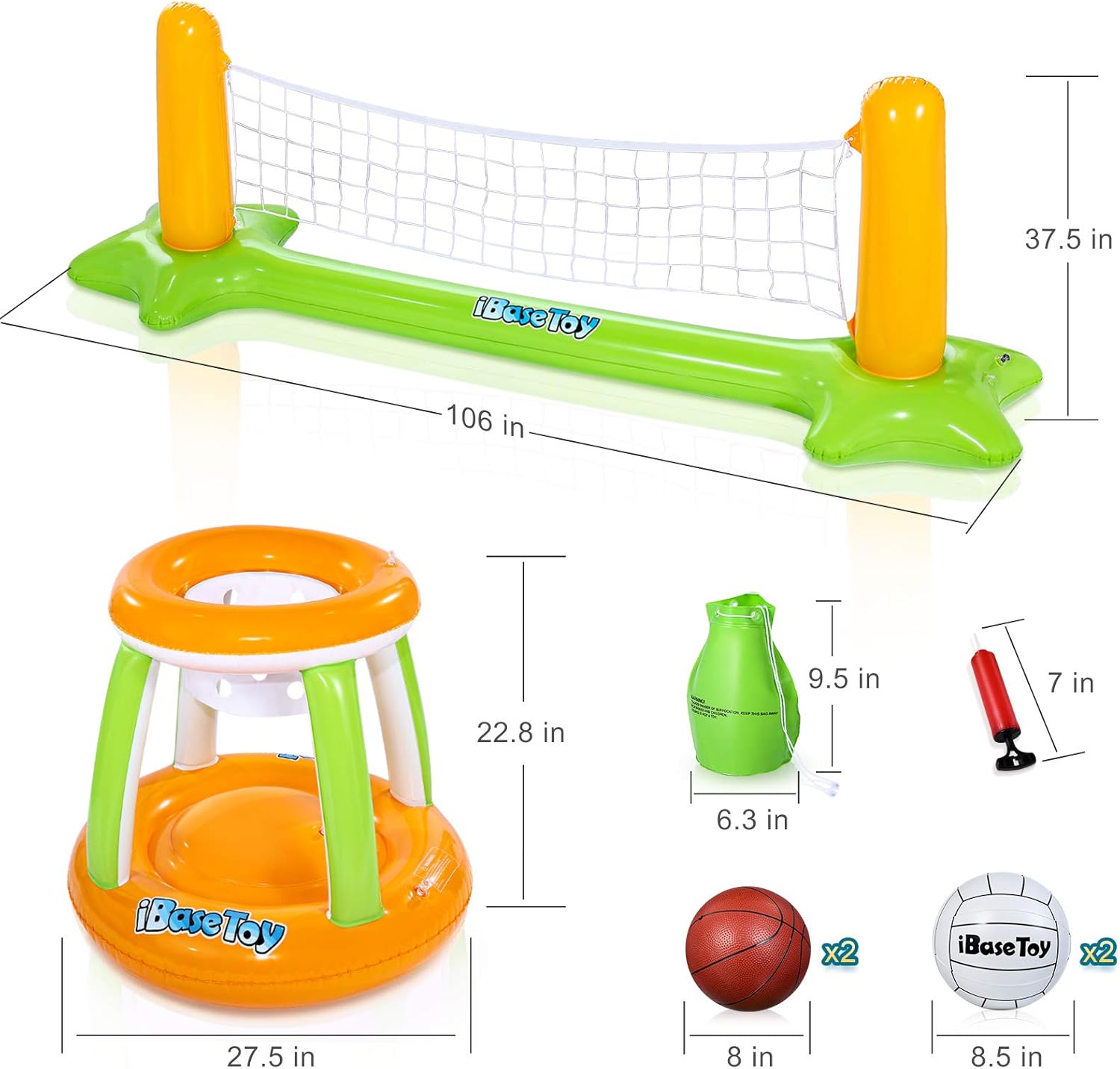 Inflatable Pool Volleyball Set & Basketball Hoop - Pool Toys Pool Games for Kid and Adults, Pool Volleyball Net Floating Basketball Hoop for Swimming Pool -Pool Float Set with 4 Balls Included: Toys & Games