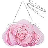 Little Floral Clutch Purse for Women - Elegant Rose Petal Evening Bag with Detachable Chain for Wedding, Gala, Prom