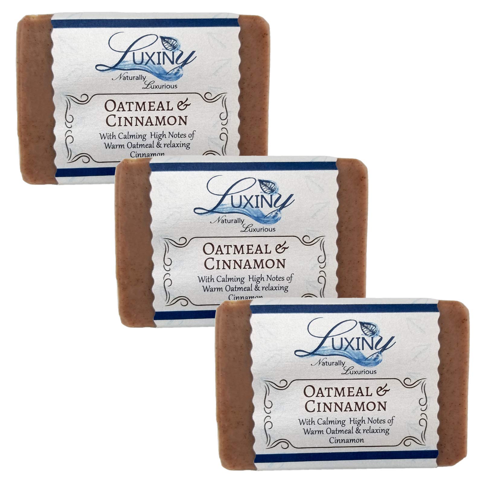 Natural Soap Bar, Luxiny Oatmeal Cinnamon Handmade Body Soap and Bath Soap Bar is a Palm Oil Free Moisturizing Vegan Castile Soap for All Skin Types Including Sensitive Skin (3 Pack)