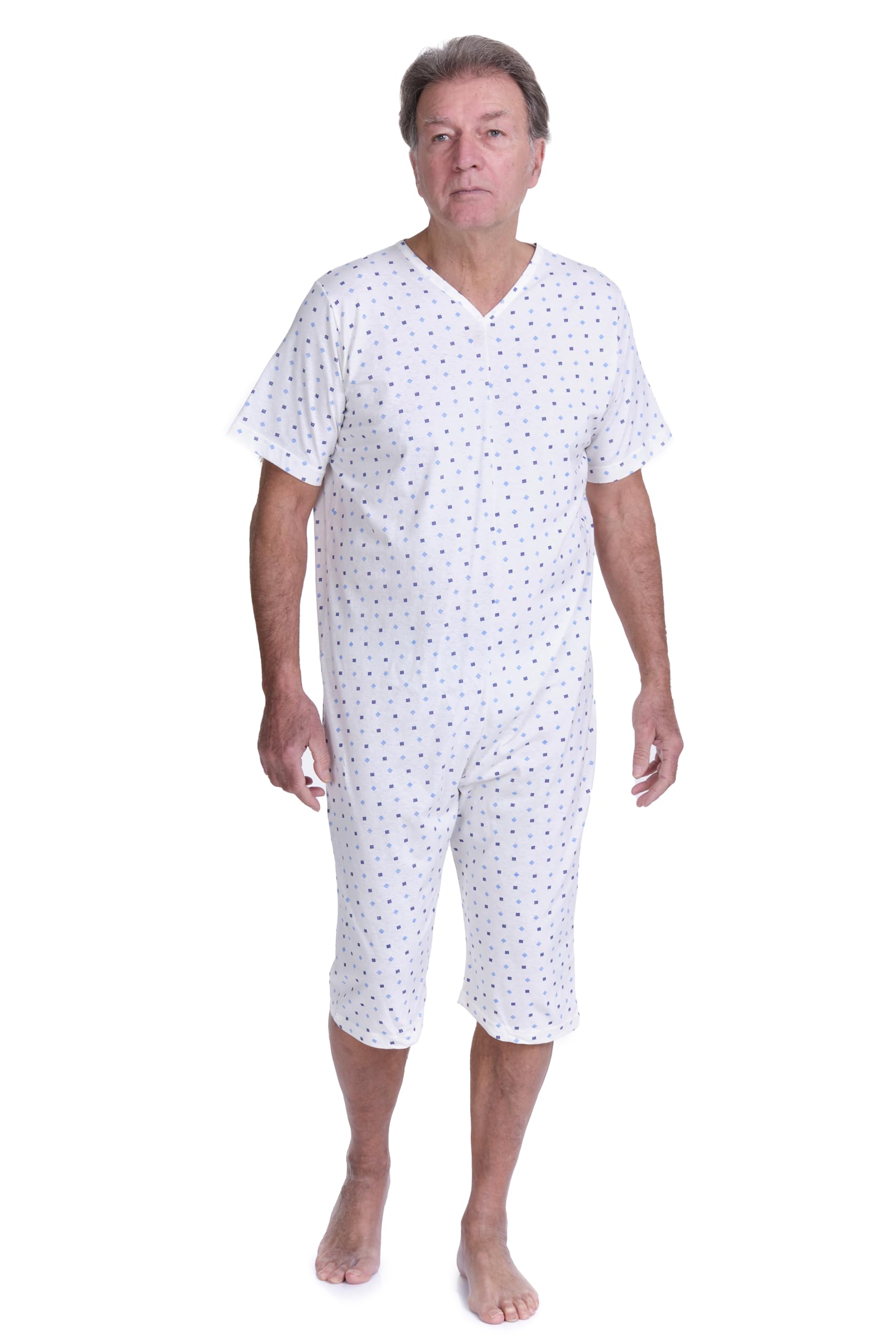 FERRUCCI COMFORT Pajamas for Elderly with Zip on Back - Summer - Short Sleeves and Short Pants - 9012/5 - Alzheimer - Anti-manipulation (Maschile, XXL)