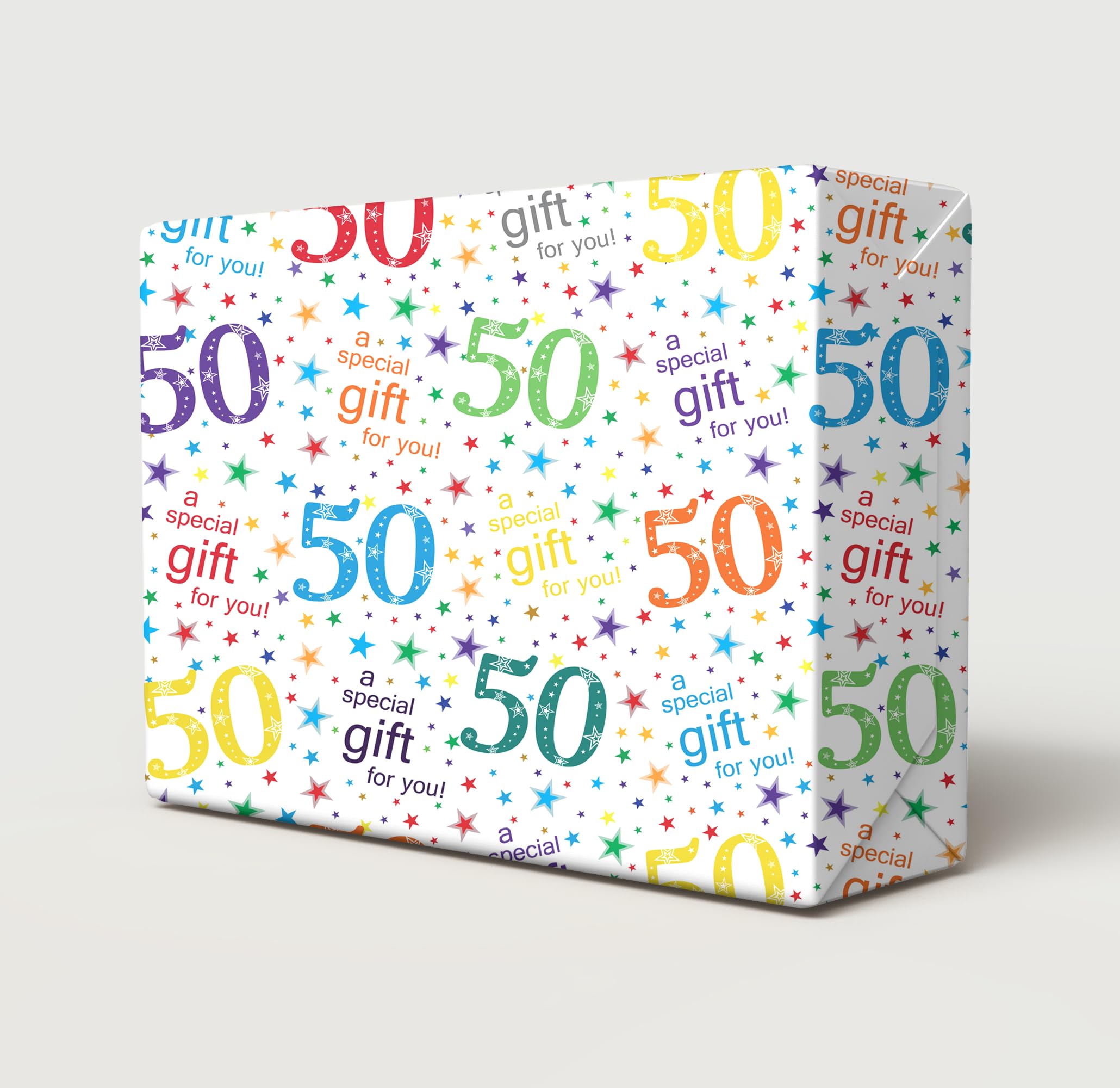 Party Angels 4 Sheets + 4 Gift Tags 50th Birthday White Multi Colour Wrapping Paper Age 50 Birthday Gift Wrap Paper Male/Female/Unisex White & Multi Colour (PA)