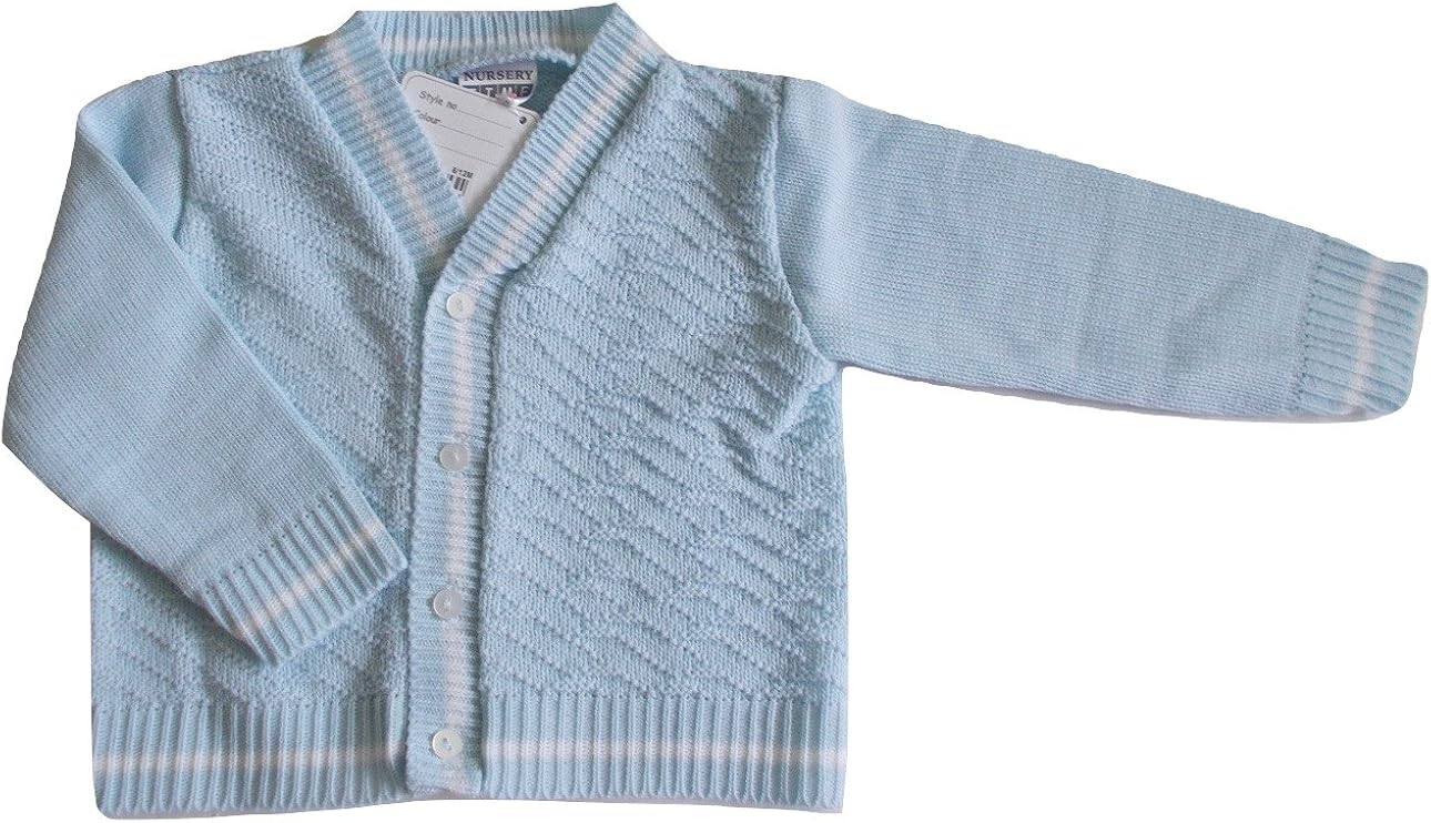 Nursery Time Baby Boys Knitted Cardigan in Pale Blue with White (1218