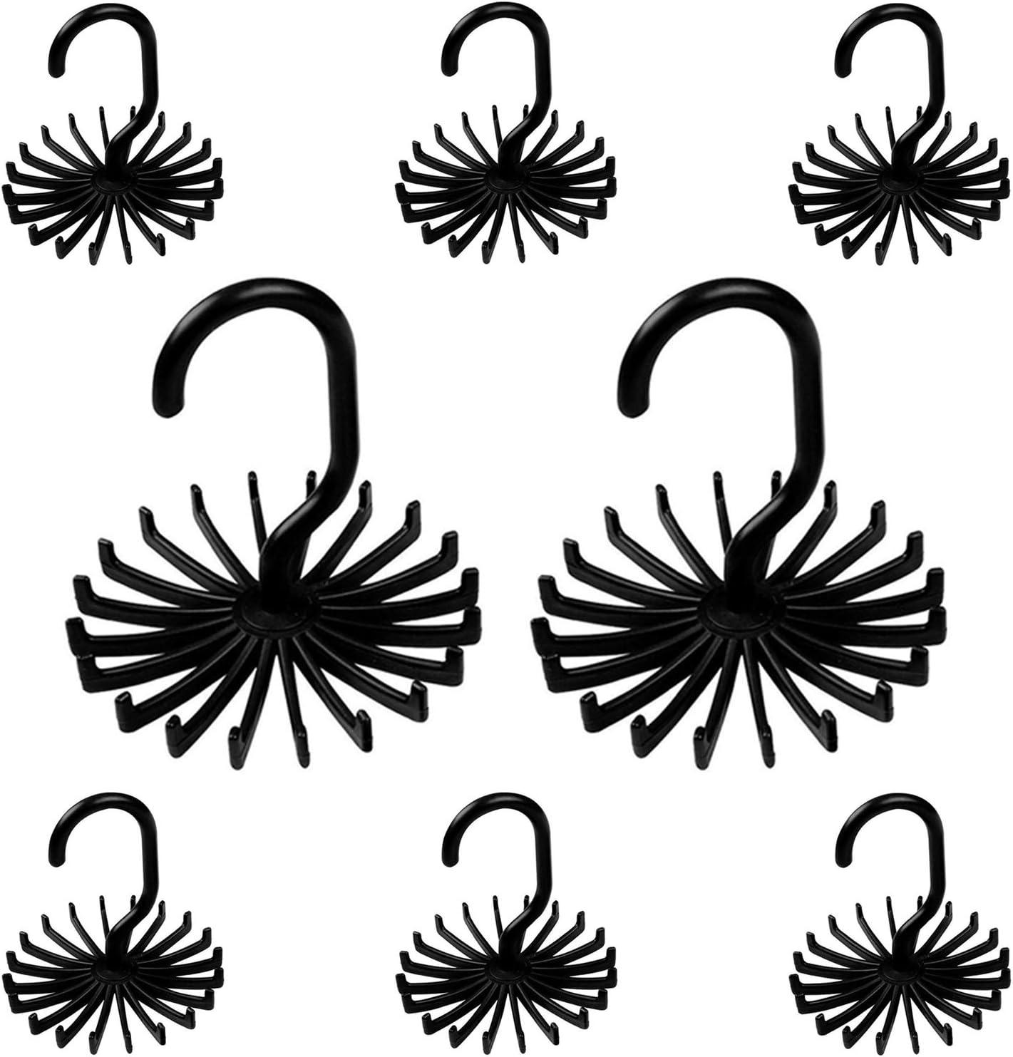 Gizhome 8 Pack 360 Degree Rotating Scarf Hanger Adjustable Twirl Plastic Tie Rack Tie Belt, Multipurpose Organizer, Hook Ties Scarf for Closet Storage (Black, 4.4")